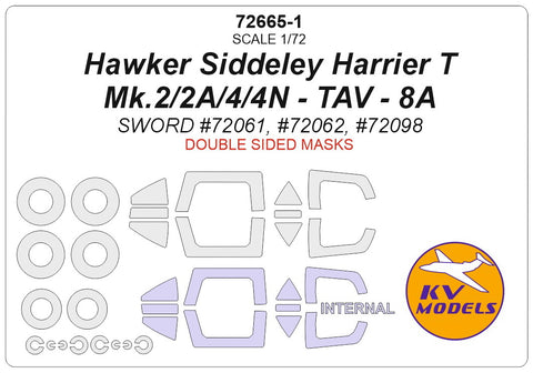 KV Models 72665-1 1/72 Hawker Siddeley Harrier T Mk.2/2A/4/4N - TAV - 8A (SWORD #72061, #72098) - (double sided) + wheels masks (For Sword)