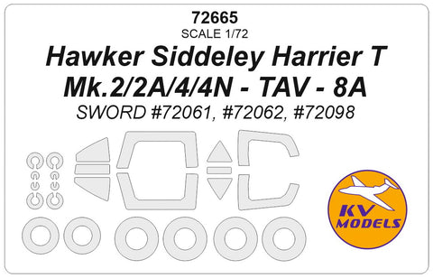 KV Models 72665 1/72 Hawker Siddeley Harrier T Mk.2/2A/4/4N - TAV - 8A (SWORD #72061, #72098) + wheels masks (For Sword)