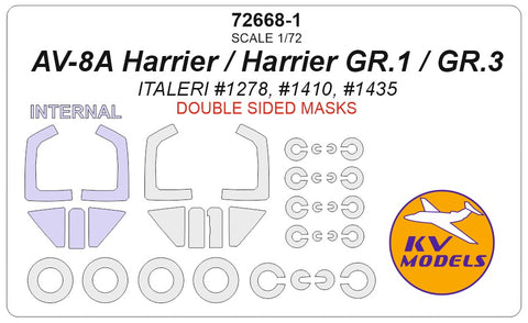 KV Models 72668-1 1/72 AV-8A Harrier / Harrier GR.1 / GR.3 (ITALERI #1278, #1410, #1435) - Double sided + wheels masks (For ITALERI)