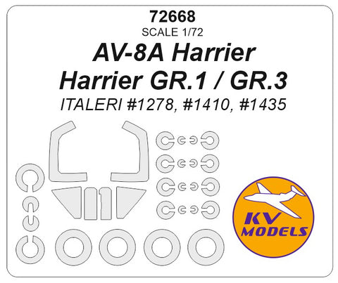 KV Models 72668 1/72 AV-8A Harrier / Harrier GR.1 / GR.3 (ITALERI #1278, #1410, #1435) + wheels masks (For ITALERI)
