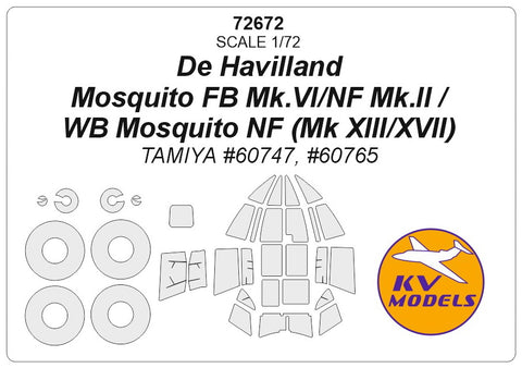 KV Models 72672 1/72 De Havilland Mosquito FB Mk.VI/NF Mk.II / WB Mosquito NF (Mk XIII/XVII) + wheels masks (For TAMIYA)