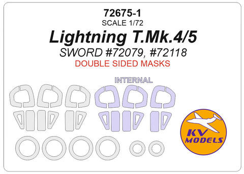KV Models 72675-1 1/72 Lightning T.Mk.4/5 (SWORD #72079, #72118) - (Double sided masks) + masks for wheelsmasks (For Sword)
