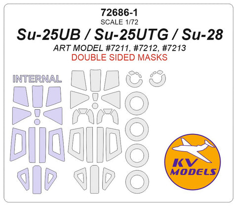 KV Models 72686-1 1/72 Su-25UB / Su-25UTG / Su-28 (ART MODEL #7211, #7212, #7213) - (Double sided) + wheels masks (For ARTModel)