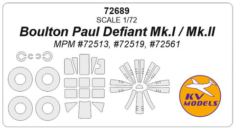KV Models 72689 1/72 Boulton Paul Defiant Mk.I / Mk.II (MPM #72513, #72519, #72561) + wheels masks (For MPM)