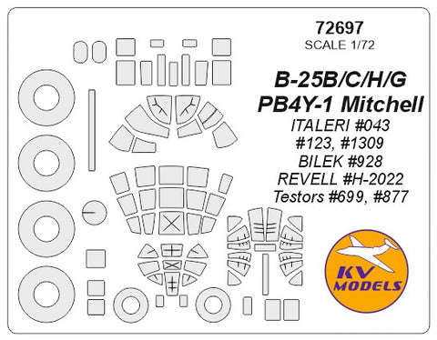 KV Models 72697 1/72 B-25B/C/H/G / PB4Y-1 Mitchell (ITALERI #043, #123, #1309 / BILEK #928 / REVELL #H-2022 / Testors #699, #877) + wheels masks (For ITALERI / BILEK / REVELL / Testors)