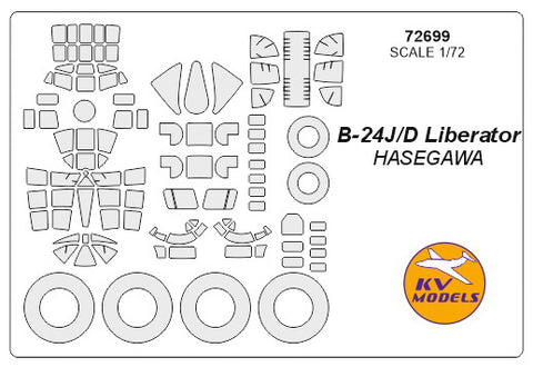 KV Models 72699 1/72 B-24D/J Liberator (HASEGAWA #E28, #E29) + wheels masks (For Hasegawa)