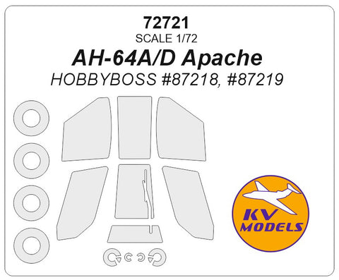 KV Models 72721 1/72 AH-64A/D Apache (HOBBYBOSS #87218, #87219) + wheels masks (For HOBBY BOSS )