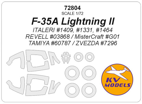 KV Models 72804 1/72 F-35A Lightning II (ITALERI #1409, #1331, #1464 / REVELL #03868 / MisterCraft #G01 / TAMIYA #60787 / ZVEZDA #7296) + wheels masks (For ITALERI / REVELL / MisterCraft / TAMIYA / ZVEZDA)