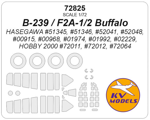 KV Models 72825 1/72 F2A-2 Buffalo 'U.S. Navy' (Hasegawa #51345, #51346, #52041, #52048, #00915, #00968, #01974, #01992, #02229, Hobby 2000 #72011, #72012, #72064) + wheels masks (For Hasegawa)