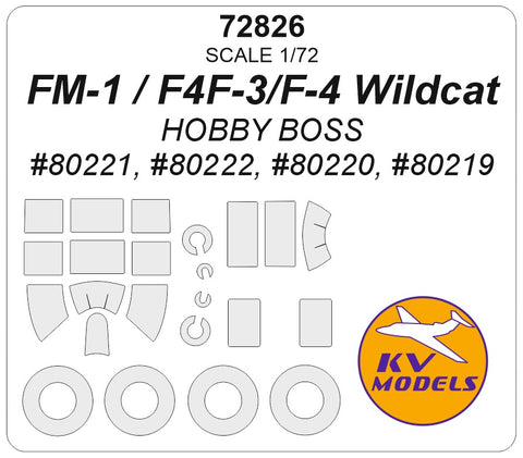 KV Models 72826 1/72 FM-1 / F4F-4 / F4F-3 Wildcat (HOBBY BOSS #80221, #80222, #80220, #80219) + wheels masks (For HOBBY BOSS)