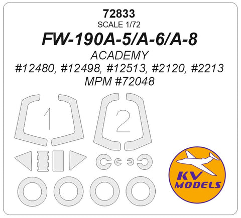 KV Models 72833 1/72 FW-190A-5/A-6/A-8 (ACADEMY #12480, #12498, #12513, #2120, #2213 / MPM #72048) + wheels masks (For ACADEMY / MPM)