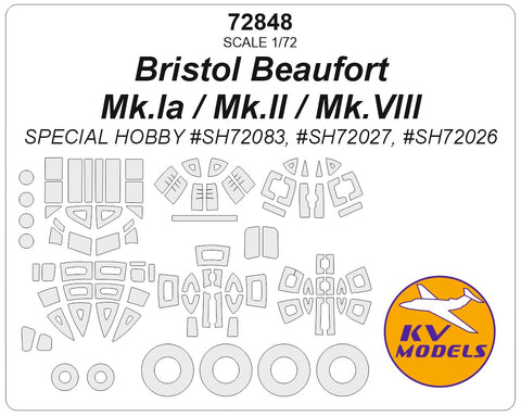 KV Models 72848 1/72 Bristol Beaufort Mk.Ia / Mk.II / Mk.VIII (SPECIAL HOBBY #SH72083, #SH72027, #SH72026) + wheels masks (For SPECIAL HOBBY)