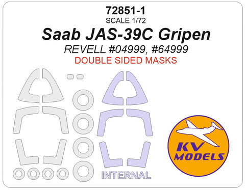 KV Models 72851-1 1/72 SAAB JAS-39C Gripen (REVELL #04999, #64999) - (Double-sided) + wheels masks (For REVELL)