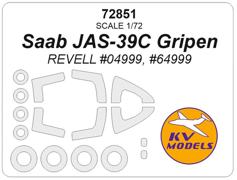 KV Models 72851 1/72 SAAB JAS-39C Gripen (REVELL #04999, #64999) + wheels masks (For REVELL)