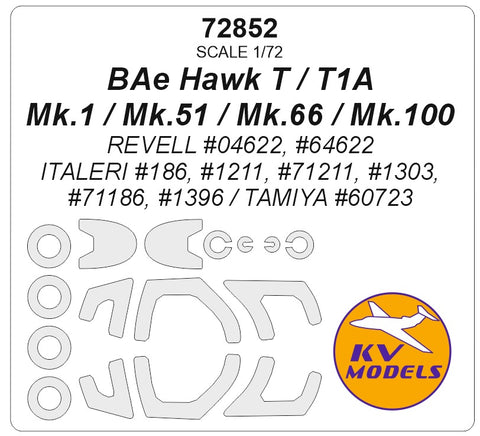 KV Models 72852 1/72 BAe Hawk T / T1A / Mk.1 / Mk.51 / Mk.66 / Mk.100 (REVELL #04622, #64622 / ITALERI #186, #1211, #71211, #1303, #71186, #1396 / TAMIYA #60723) + wheels masks (For REVELL / ITALERI / TAMIYA)
