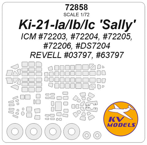 KV Models 72858 1/72 Ki-21-Ia/Ib/Ic 'Sally' (ICM #72203, #72204, #72205, #72206, #DS7204 / REVELL #03797, #63797) + wheels masks (For ICM / REVELL)