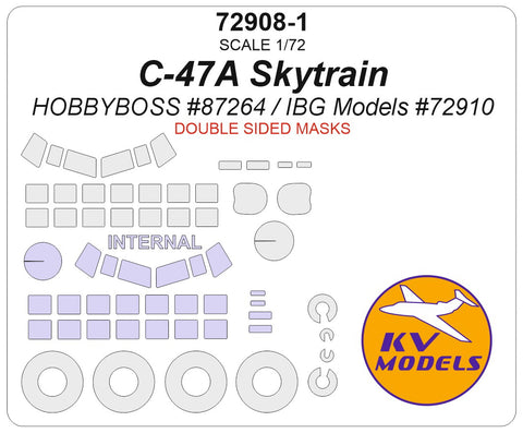 KV Models 72908-1 1/72 C-47A Skytrain (HOBBYBOSS #87264 / IBG Models #72910) - (Double-sided) + wheels masks (For HobbyBoss / IBG Models)
