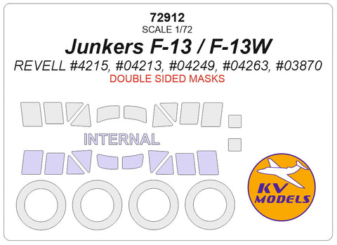KV Models 72912 1/72 Junkers F-13 / F-13W (REVELL #4215, #04213, #04249, #04263, #03870) - (Double sided) + wheels masks (For Revell )