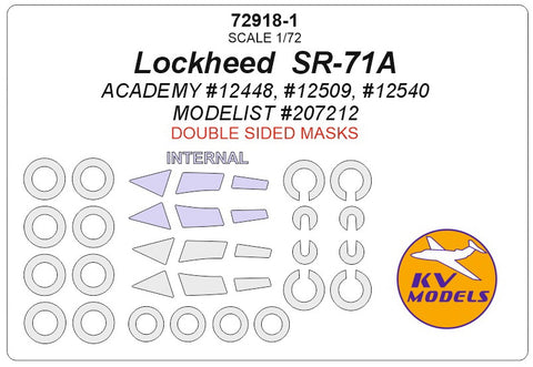 KV Models 72918-1 1/72 Lockheed SR-71A (ACADEMY #12448, #12509, #12540 / MODELIST #207212) - (double sided) + wheels masks (For ACADEMY / MODELIST)