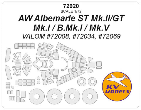 KV Models 72920 1/72 AW Albemarle ST Mk.II/GT Mk.I / B.Mk.I / Mk.V (VALOM #72008, #72034, #72069) + wheels masks (For VALOM)