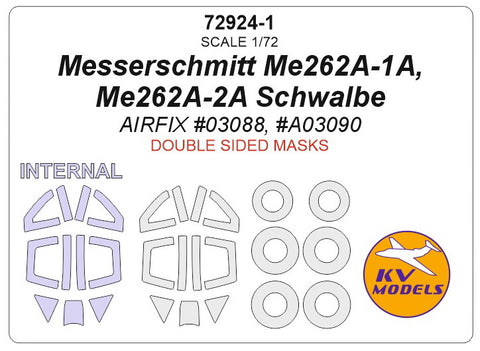 KV Models 72924-1 1/72 Messerschmitt Me262A-1A, Me262A-2A Schwalbe (AIRFIX #03088, #A03090) - (Double sided) + wheels masks (For AIRFIX)