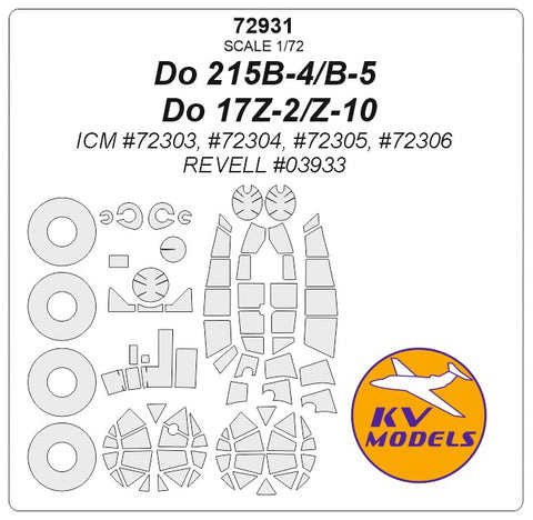 KV Models 72931 1/72 Do 215B-4/B-5, Do 17Z-2/Z-10 (ICM #72303, #72304, #72305, #72306 / REVELL #03933) + wheels masks (For ICM / REVELL)