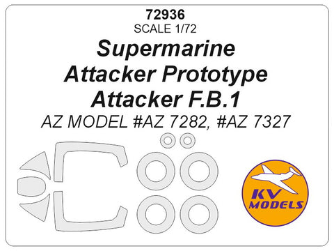 KV Models 72936 1/72 Supermarine Attacker Prototype, Attacker F.B.1 (AZ MODEL #AZ 7282, #AZ 7327) + wheels masks (For AZ MODELS)