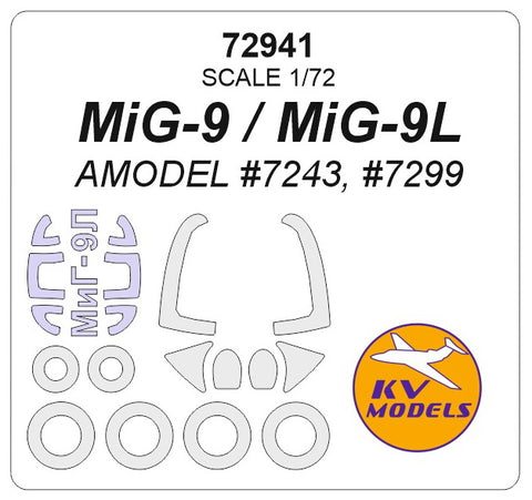 KV Models 72941 1/72 MiG-9, MiG-9L (AMODEL #7243, #7299) + wheels masks (For AMODEL)