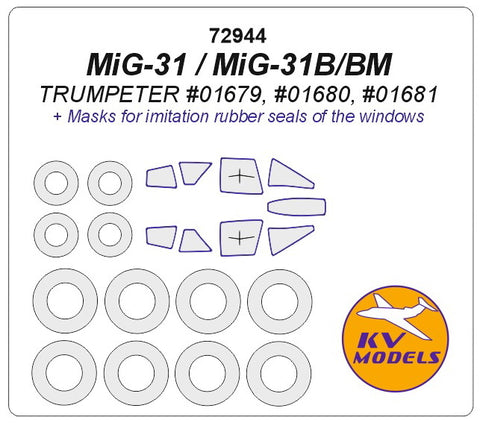 KV Models 72944 1/72 MiG-31 / MiG-31B / MiG-31M (Trumpeter #01679, #01680, #01681) + wheels masks (For Trumpeter)