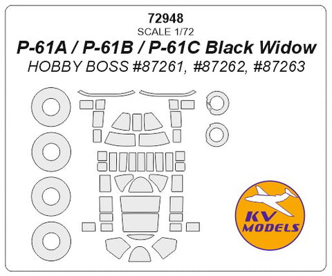 KV Models 72948 1/72 P-61A / P-61B / P-61C Black Widow (HOBBY BOSS #87261, #87262, #87263) + wheels masks (For HOBBY BOSS )