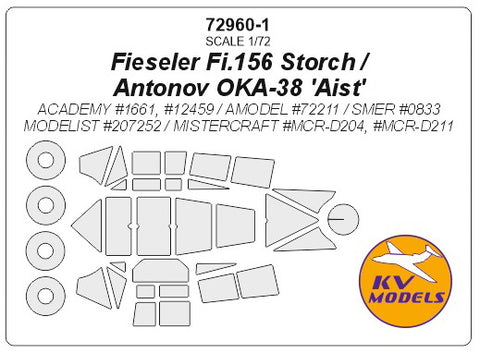 KV Models 72960 1/72 Fieseler Fi.156 Storch / Antonov OKA-38 'Aist' (ACADEMY #1661, #12459 / AMODEL #72211 / SMER #0833 / MODELIST #207252 / MISTERCRAFT #MCR-D204, #MCR-D211) + wheels masks (For ACADEMY / AMODEL / SMER / MODELIST / MISTERCRAFT)