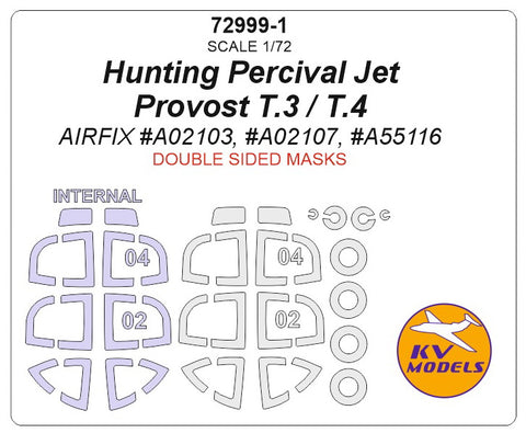 KV Models 72999-1 1/72 Hunting Percival Jet Provost T.3 / T.4 (AIRFIX #A02103, #A02107, #A55116) - Double sided + wheels masks (For AIRFIX)