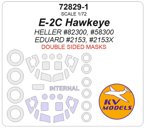 KV Models 73012-1 1/72 E-2C Hawkeye (HELLER #82300, #58300 / EDUARD #2153, #2153X) - (Double-sided) + wheels masks (For HELLER / EDUARD)