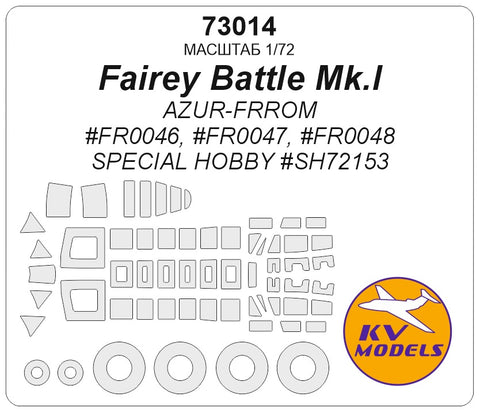 KV Models 73014 1/72 Fairey Battle Mk.I (Azur-FRROM #FR0046, #FR0047, #FR0048 / Special Hobby #SH72153) + wheels masks (For Azur-FRROM / Special Hobby)