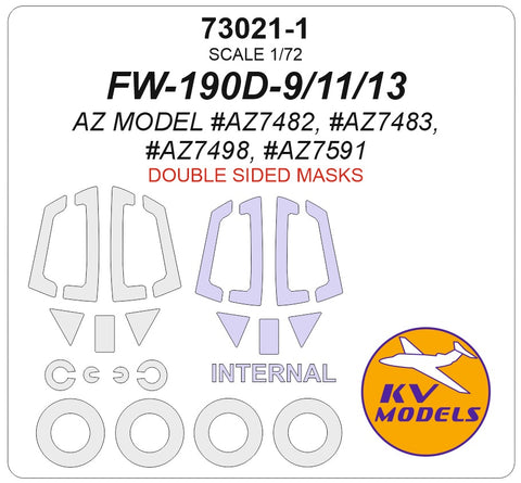 KV Models 73021-1 1/72 FW-190D-9/11/13 (AZ Model #AZ7482, #AZ7483, #AZ7498, #AZ7591) - (Double-sided) + wheels masks (For AZ Model)