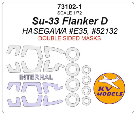 KV Models 73102-1 1/72 Su-33 Flanker D (HASEGAWA #E35, #52132) - Double sided + wheels masks (For HASEGAWA)
