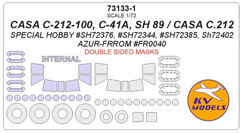 KV Models 73133-1 1/72 CASA C-212-100, C-41A, SH 89 / CASA C.212 (Special Hobby #SH72376, #SH72344, #SH72385, SH72402 / Azur-FRROM #FR0040) - Double sided + wheels masks (For Special Hobby / Azur-FRROM)