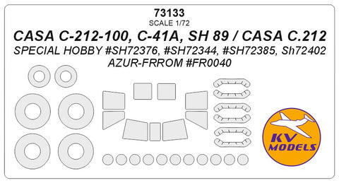 KV Models 73133 1/72 CASA C-212-100, C-41A, SH 89 / CASA C.212 (Special Hobby #SH72376, #SH72344, #SH72385, SH72402 / Azur-FRROM #FR0040) + wheels masks (For Special Hobby / Azur-FRROM)