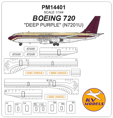 KV Models PM14401 stencils Boeing 720 "DEEP PURPLE" (N7201U) (For RODEN)