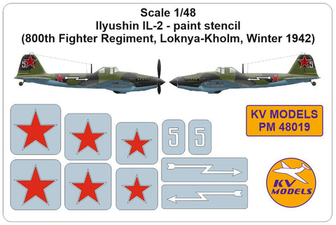 KV Models PM48019 1/48 Ilyushin IL-2 - paint stencil (800th Fighter Regiment, Loknya-Kholm, Winter 1942) (For ZVEZDA)