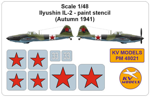 KV Models PM48021 1/48 Ilyushin IL-2 - paint stencil (Autumn 1941) (For ZVEZDA)