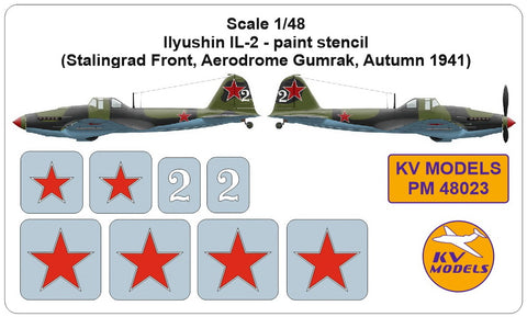 KV Models PM48023 1/48 Ilyushin IL-2 - paint stencil (Stalingrad Front, Aerodrome Gumrak, Autumn 1941) (For ZVEZDA)