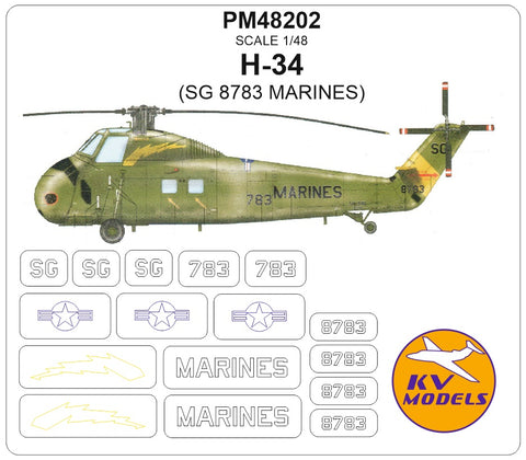 KV Models PM48202 stencils H-34 (SG 8783 MARINES) (For TRUMPETER)