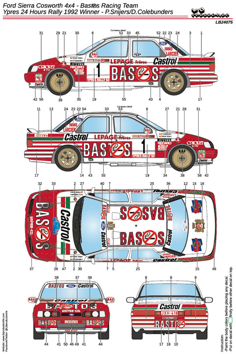 LB Production 24075 1/24 Ford Sierra Cosworth 4x4 - Bastos Racing Team - Ypres 24 Hours Rally 1992 Winner - P.Snijers/D.Colebunders