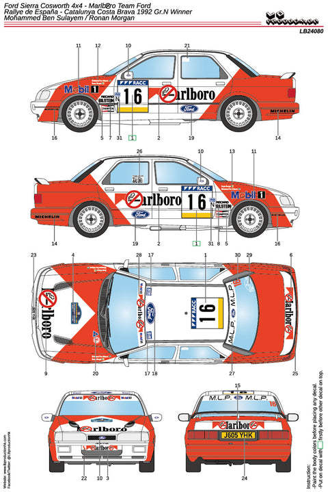 LB Production 24080 1/24 Ford Sierra Cosworth 4x4 - Marlboro Team Ford - Rally Catalunya-1992 Gr.N Winner - Mohammed Ben Sulayem / Ronan Morgan