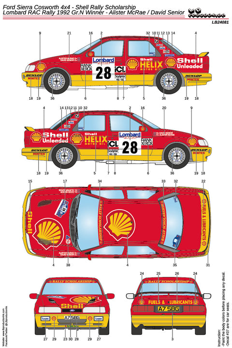 LB Production 24081 1/24 Ford Sierra Cosworth 4x4 - Shell Rally Scholarship - Lombard RAC Rally 1992 Gr.N Winner - Alister McRae / David Senior