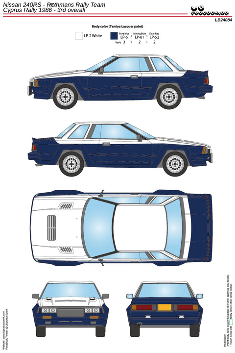 LB Production 24084 1/24 Nissan 240RS - Rothmans Rally Team - Cyprus Rally 1986 - 3rd overall