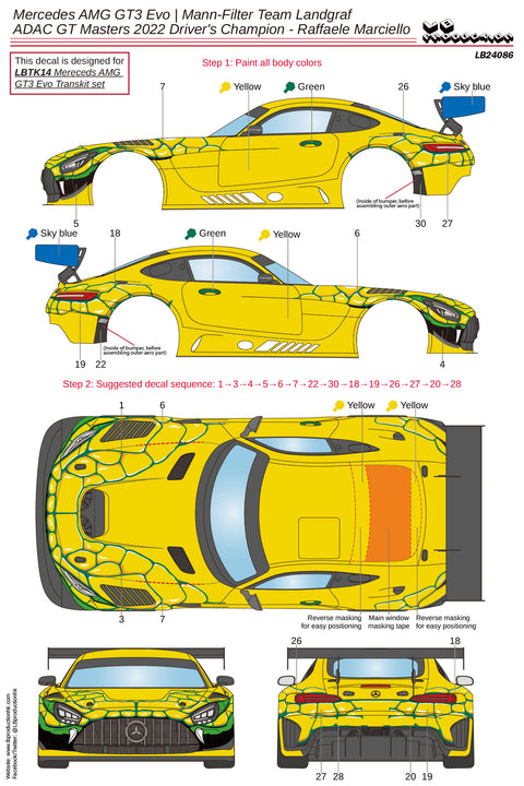 LB Production 24086 1/24 Mercedes AMG GT3 Evo Mann-Filter Team Landgraf ADAC GT Masters 2022 Driver's Champion - Raffaele Marciello