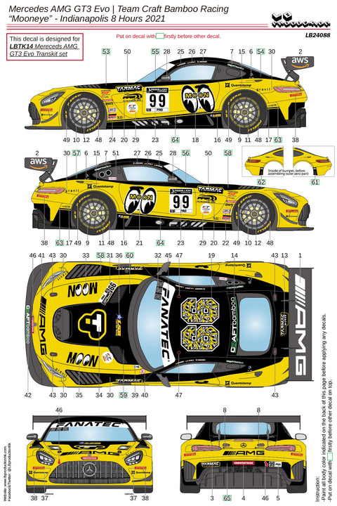 LB Production 24088 1/24 Mercedes AMG GT3 Evo Team Craft Bamboo Racing "Mooneye" Indianapolis 8 Hours 2021