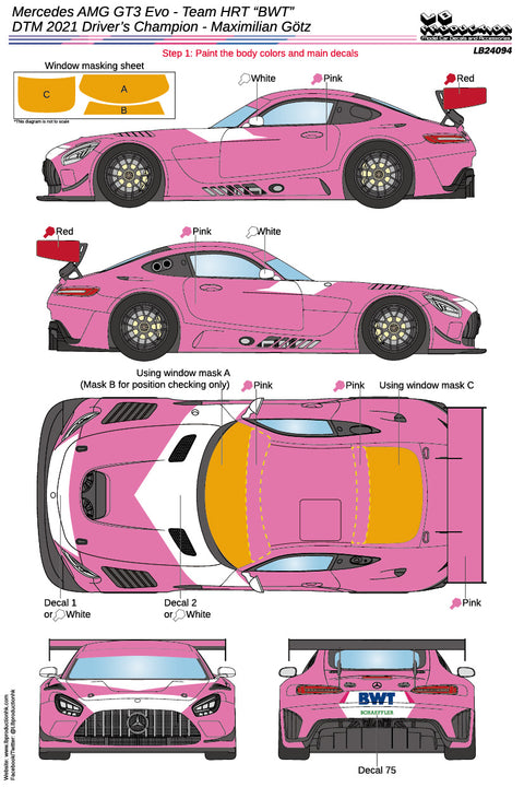 LB Production 24094 1/24 Mercedes AMG GT3 Evo "BWT" Team HRT - DTM 2021 Driver's Champion - Maximilian Gotz